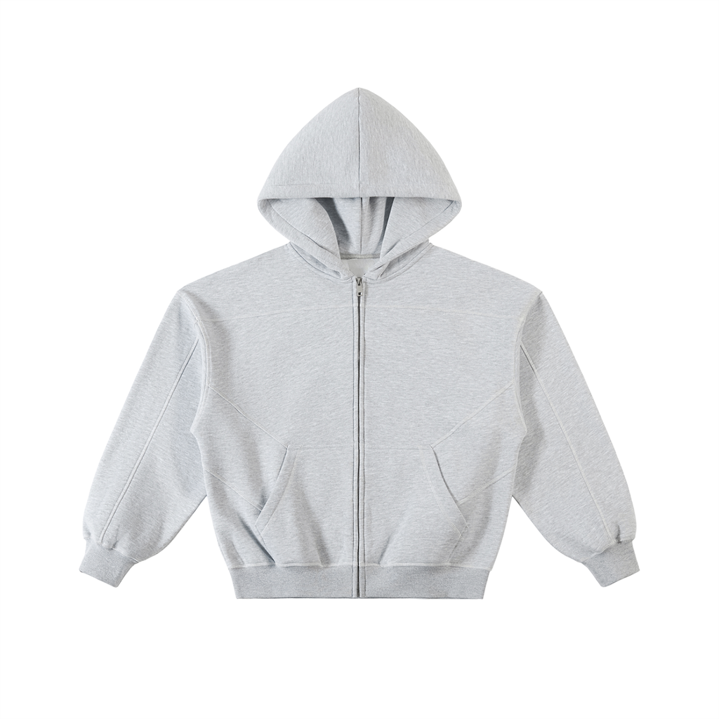 CHP-Contrast-Stitched Boxy Fleece Zip Hoodie
