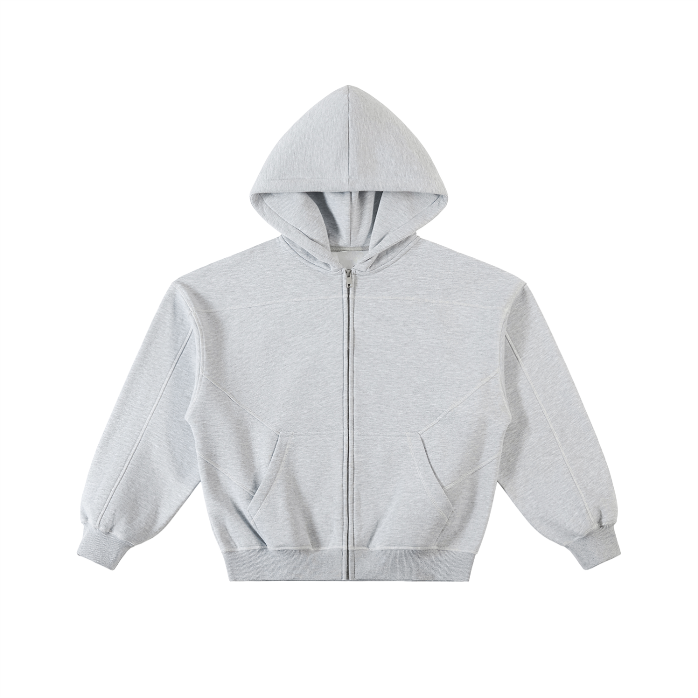 CHP-Contrast-Stitched Boxy Fleece Zip Hoodie
