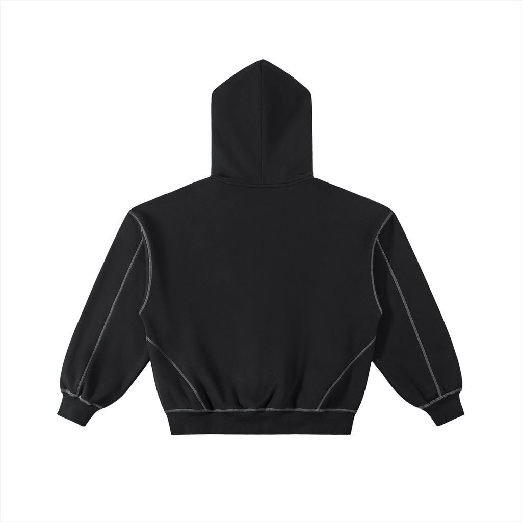 CHP-Contrast-Stitched Boxy Fleece Zip Hoodie
