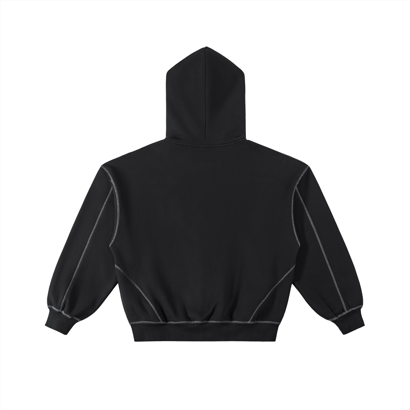 CHP-Contrast-Stitched Boxy Fleece Zip Hoodie